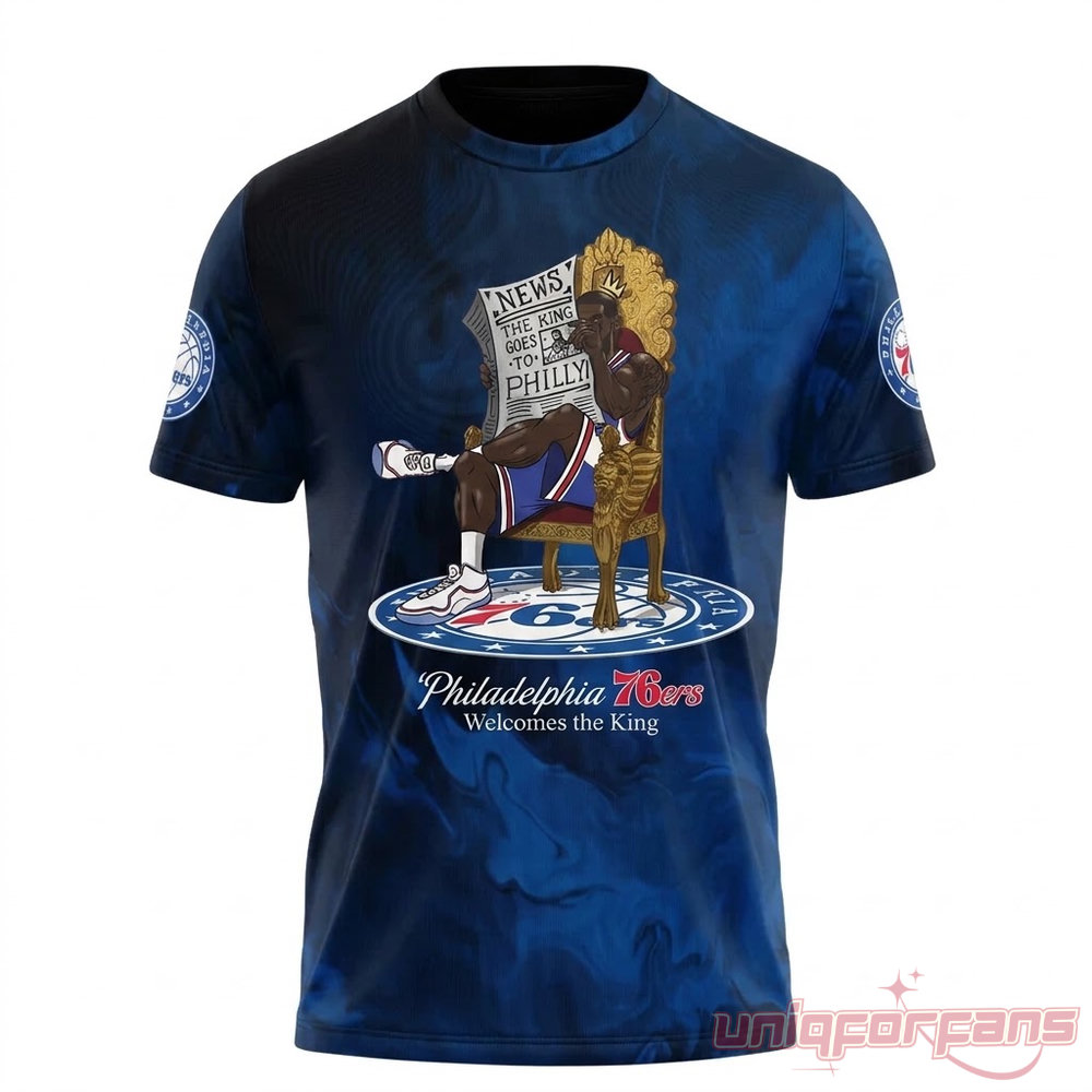 Philadelphia 76ers LeBron James Welcome The King Premium 3D All Over Print Shirt Philadelphia 76ers LeBron James Welcome The King Premium 3D All Over Print Shirt
