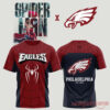 Philadelphia Eagles Spider Man 3D shirt front and back view alongside Spider-Man collab artwork