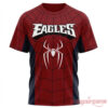Philadelphia Eagles Spider Man 3D shirt front with red web pattern white spider emblem and Eagles text
