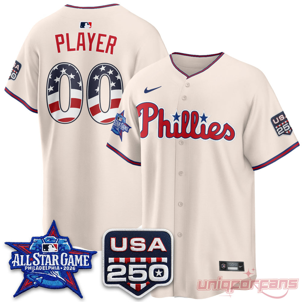 Philadelphia Phillies All-Star Game 2026 Jersey in cream with USA 250 and star-spangled 00 print