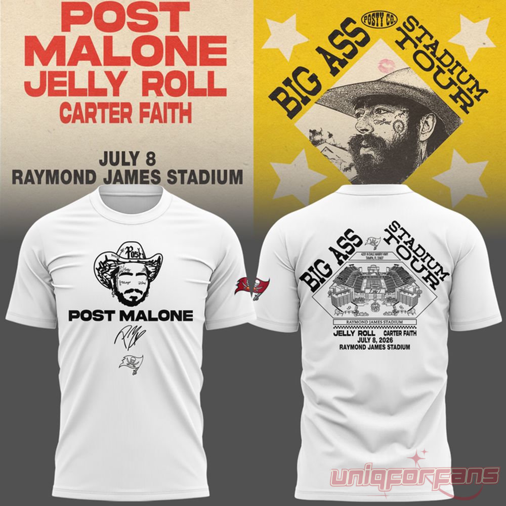Post Malone Tampa Bay Buccaneers Big Ass Stadium Tour 2026 White Shirt Post Malone Tampa Bay Buccaneers Big Ass Stadium Tour 2026 White Shirt