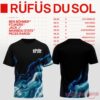 Rufus Du Sol 2026 Tour Collection T-Shirt Special Edition, black graphic tee with a blue and teal liquid wave design