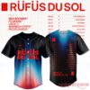 Rufus Du Sol 2026 Tour Jersey Special Edition, black baseball shirt with red text and a blue neon gradient glow