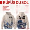 Rufus Du Sol 2026 Tour Special Collection Hoodie in beige, styled with an artistic blue and gold marble wave print