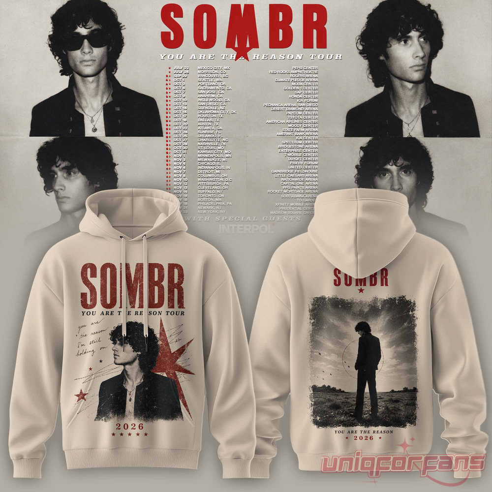 SOMBR You Are The Reason Tour 2026 Special Collection Hoodie, cream hoodie with red star graphic front design