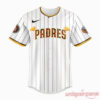 San Diego Padres Native American Heritage 2026 Jersey – white pinstripe front with tribal-style Padres wordmark and heritage sleeve patches