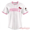 San Diego Padres x Hello Kitty Night 2026 Pink Stripe Edition Baseball Jersey with pink Padres text & red bow
