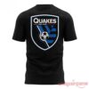 San Jose Earthquakes California Love Graffiti T-Shirt – black tee back with large Quakes San Jose 1974 blue shield crest graphic