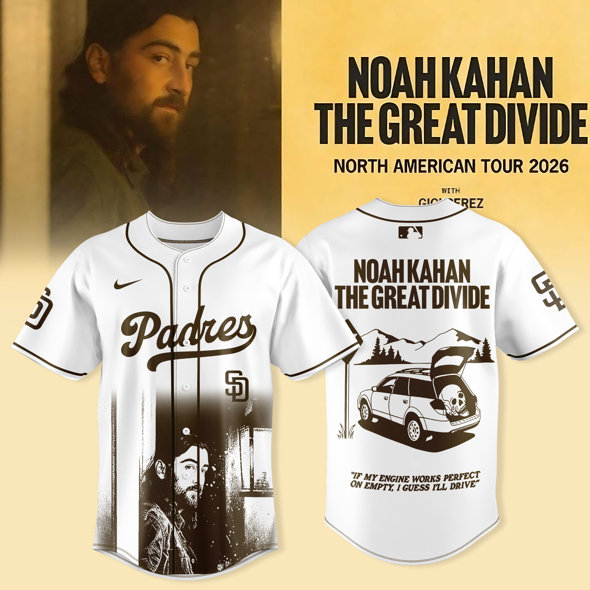 San Diego Padres x Noah Kahan The Great Divide Tour 2026 Jersey – Growing Sideways Lyrics Edition San Diego Padres x Noah Kahan The Great Divide Tour 2026 Jersey – Growing Sideways Lyrics Edition