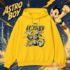Seventeen Mingyu Astro Boy Hoodie showing a bright yellow sweatshirt with a vintage teal Astro Boy graphic print