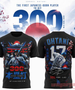 Shohei Ohtani LA Dodgers Number 17 Hit 300 Home Runs Commemorative T-Shirt Shohei Ohtani LA Dodgers Number 17 Hit 300 Home Runs Commemorative T-Shirt
