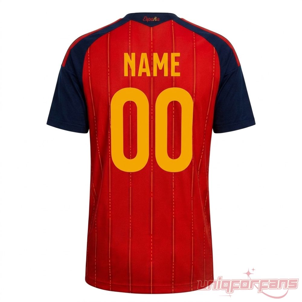 Spain FIFA World Cup 2026 Champions Jersey back view with customizable yellow name plate and number font