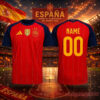 Spain FIFA World Cup 2026 Champions Jersey custom edition front and back view set in stadium banner backdrop