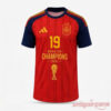 Spain Lamine Yamal World Cup 2026 Champions Jersey front view in red and navy with World Cup trophy emblem