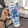 Stitch Personalized Collector’s Tumbler in white being held, featuring blue floral pattern and custom name text