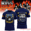 Tampa Bay Rays KISS Forever Band Tour 2026 Blue Edition Tee featuring the rock band illustrated in baseball gear on the back