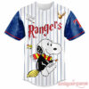Texas Rangers Peanuts Harry Potter Jersey front view with Snoopy in Gryffindor colors and Hogwarts themes