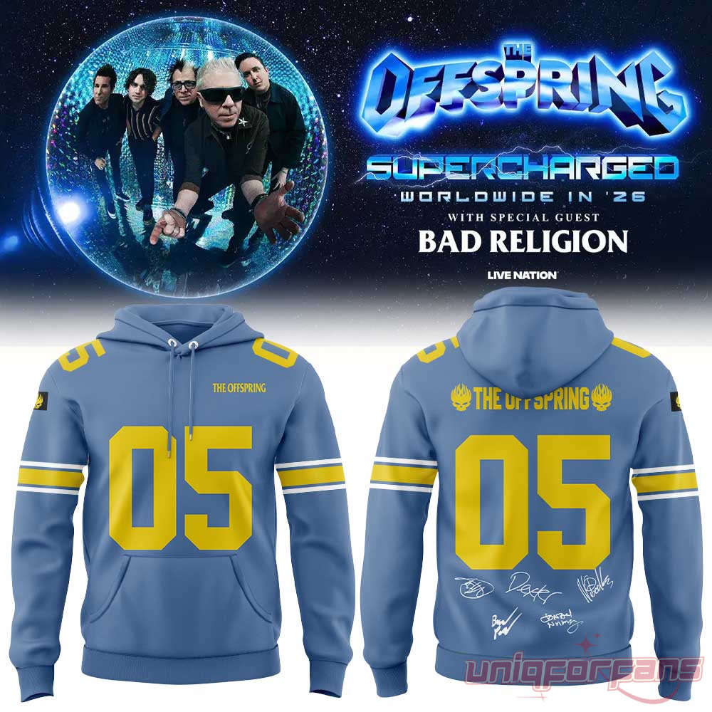 The Offspring SUPERCHARGED Worldwide in '26 North American Tour Edition Hoodie in blue with yellow number 05