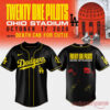 Twenty One Pilots Ohio Stadium 2026 Baseball Jersey Dodgers Edition black shirt with yellow script and back band portraits