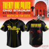 Twenty One Pilots Ohio Stadium 2026 Baseball Jersey Phillies Edition in black with yellow lettering and signed band back