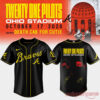 Twenty One Pilots Ohio Stadium 2026 Baseball Jersey Braves Edition black shirt with yellow script logo and back band art
