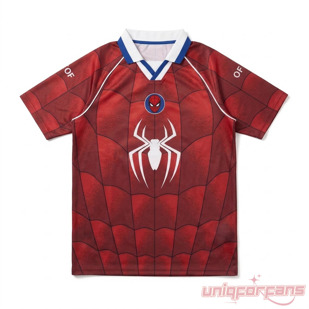 Vozinha x Spider-Man Brand New Day Football Jersey 2026 Limited front flat lay view with web design