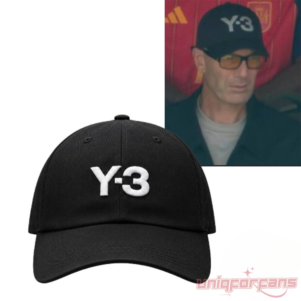 Zinedine Zidane Y-3 Hat At World Cup 2026 product layout beside Zidane wearing the black cap