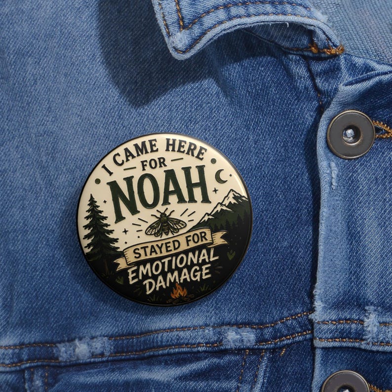 Noah Emotional Damage Pin | Vintage Outdoor Campfire Graphic Button