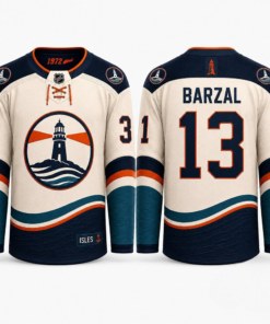 New York Islanders Mathew Barzal 13 Lighthouse Cream Hockey Jersey