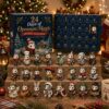 24 Days of Opossum Magic Advent Calendar Toy Figures Set showing dark blue calendar box with numbered doors next to display of opossum figurines