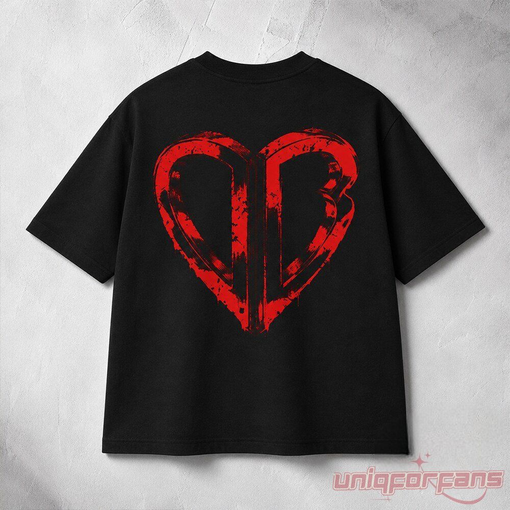 50 Cent Disco Inferno Era Red DB Villain T-Shirt back graphic view in black with large red DB heart logo print
