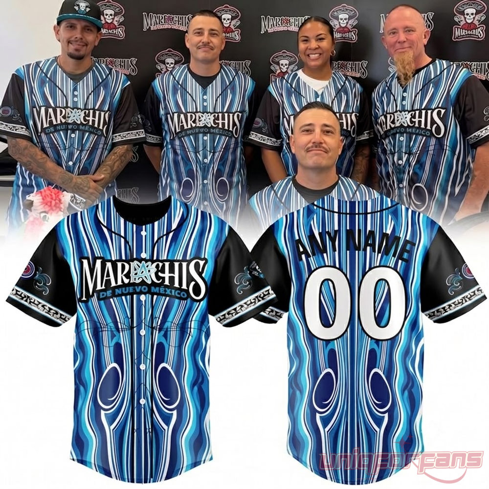 Albuquerque Isotopes Mariachis Lowrider Customize Jersey front and back blue views
