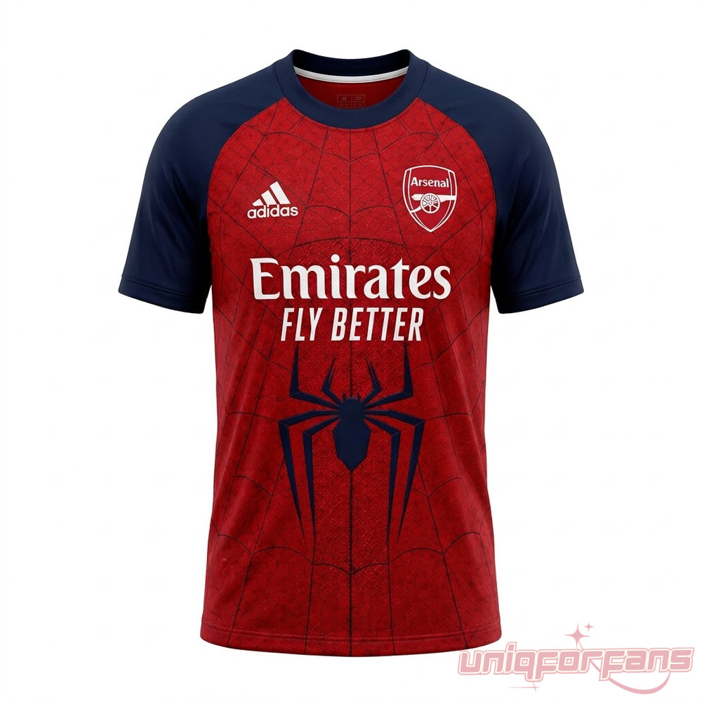 Arsenal FC x Spider Man Brand New Day Inspired Edition Jersey, soccer kit with Emirates sponsor