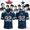 BTS Arirang World Tour x Dallas Cowboys custom blue football jersey for Jin, featuring number 92 and a facsimile signature on the back