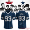 BTS Arirang World Tour x Dallas Cowboys custom blue football jersey for Suga, featuring number 93 and a facsimile signature on the back