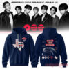BTS Arlington Tour Arirang Texas Loves BTS At AT&T Stadium Hoodie in navy blue featuring Texas outline graphic and AT&T Stadium illustrations