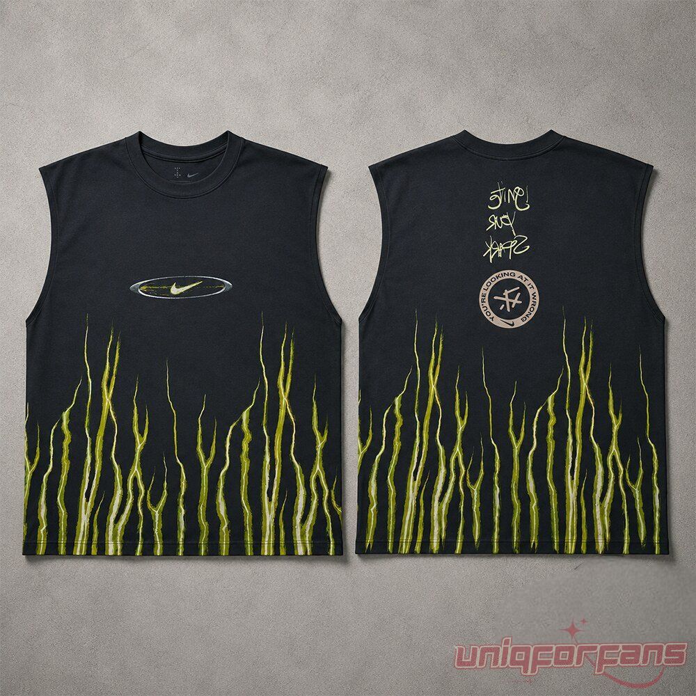 BTS J-Hope Arlington Soundcheck Day 1 Flame Tank Top Shirt front and back flat lay view showing flame graphics and back logos