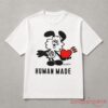 Human Made x Verdy White Graphic T-Shirt with Vick cartoon character holding a red heart centered on grey background