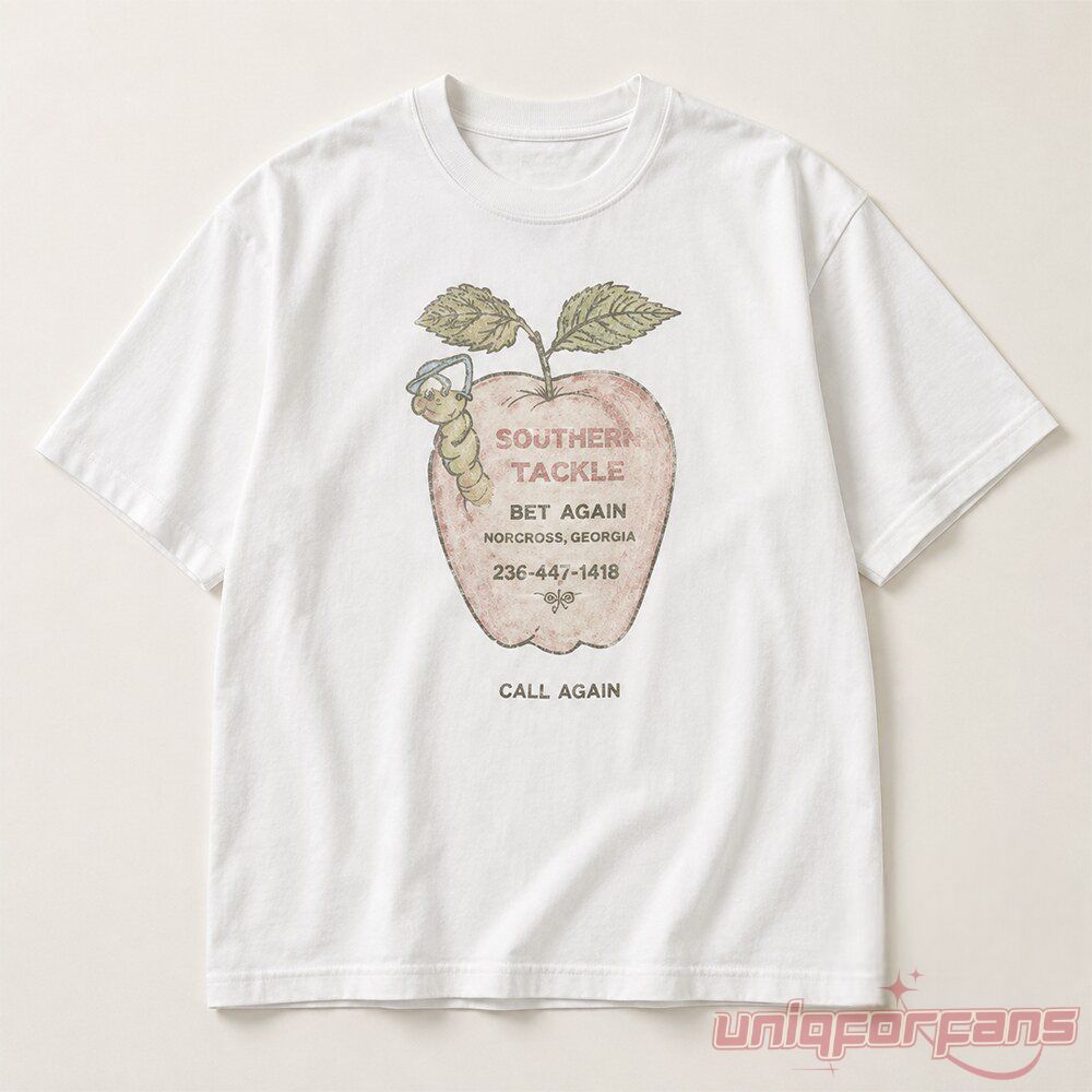 Bad Bunny Southern Tackle Bet Again Apple Off-White T-Shirt with retro pink apple chest print on cream cotton