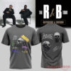 Chris Brown R&B Tour Calligraphy Graphic Signature T-Shirt in dark gray featuring colorful graffiti tags and double portrait graphics on the back