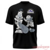 Colorado Rockies Mickey Moniak Flintstones Special Shirt front in black featuring Fred Flintstone and Barney Rubble graphics