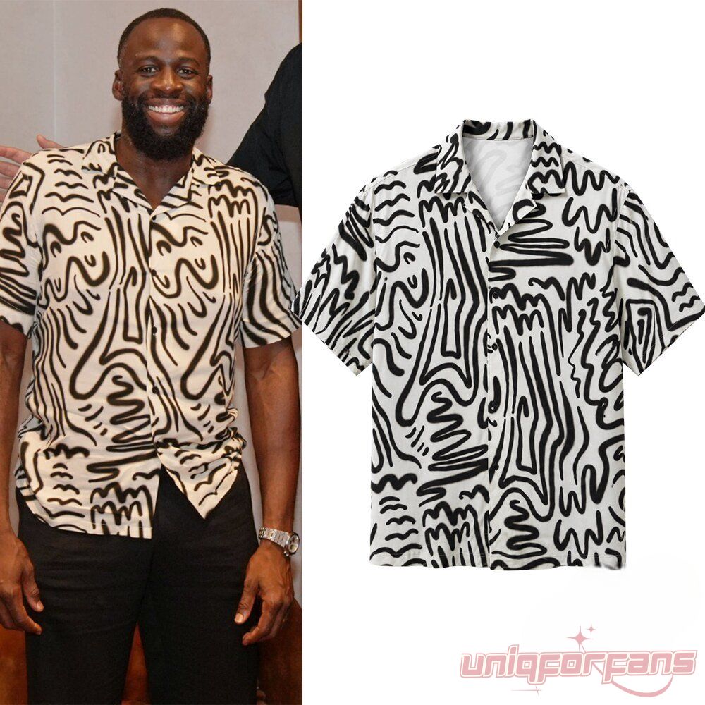 Draymond Green Abstract Line Art Hawaiian Shirt worn by Draymond Green featuring in short sleeve button-down