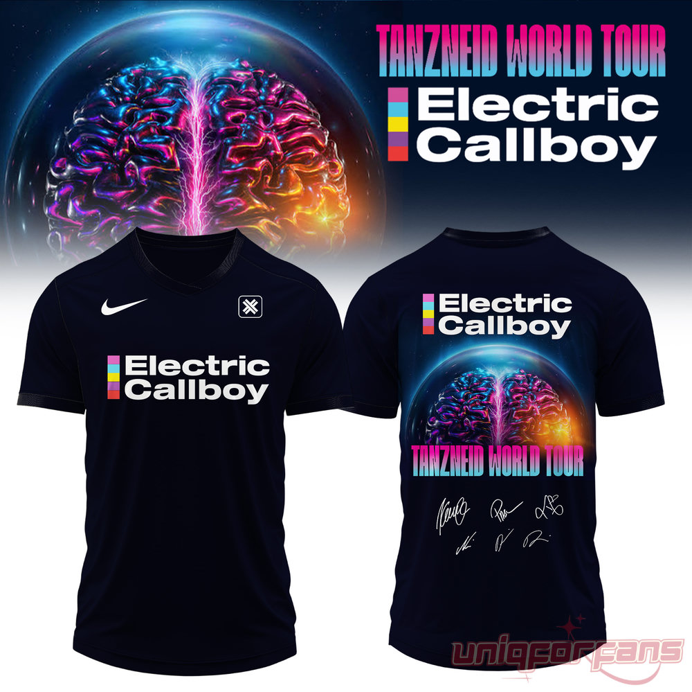 Electric Callboy Tanzneid Brain V-Neck Football Jersey in black, featuring a swoosh, front logo, and glowing brain back art