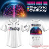 Electric Callboy Tanzneid Cross Logo Graphic Baseball Jersey in white, featuring black piping and a brain globe back print