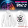Electric Callboy Tanzneid Tour Globe Brain White Hoodie with front chest logo and a dripping skull graphic printed on back