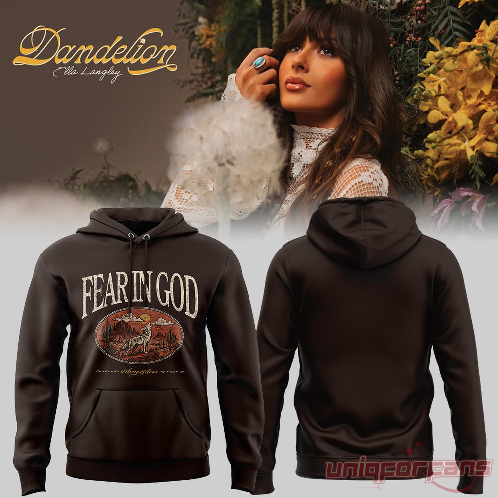 Ella Langley Dandelion Tour Fear In God Dark Brown Hoodie featuring desert coyote graphic and front pocket