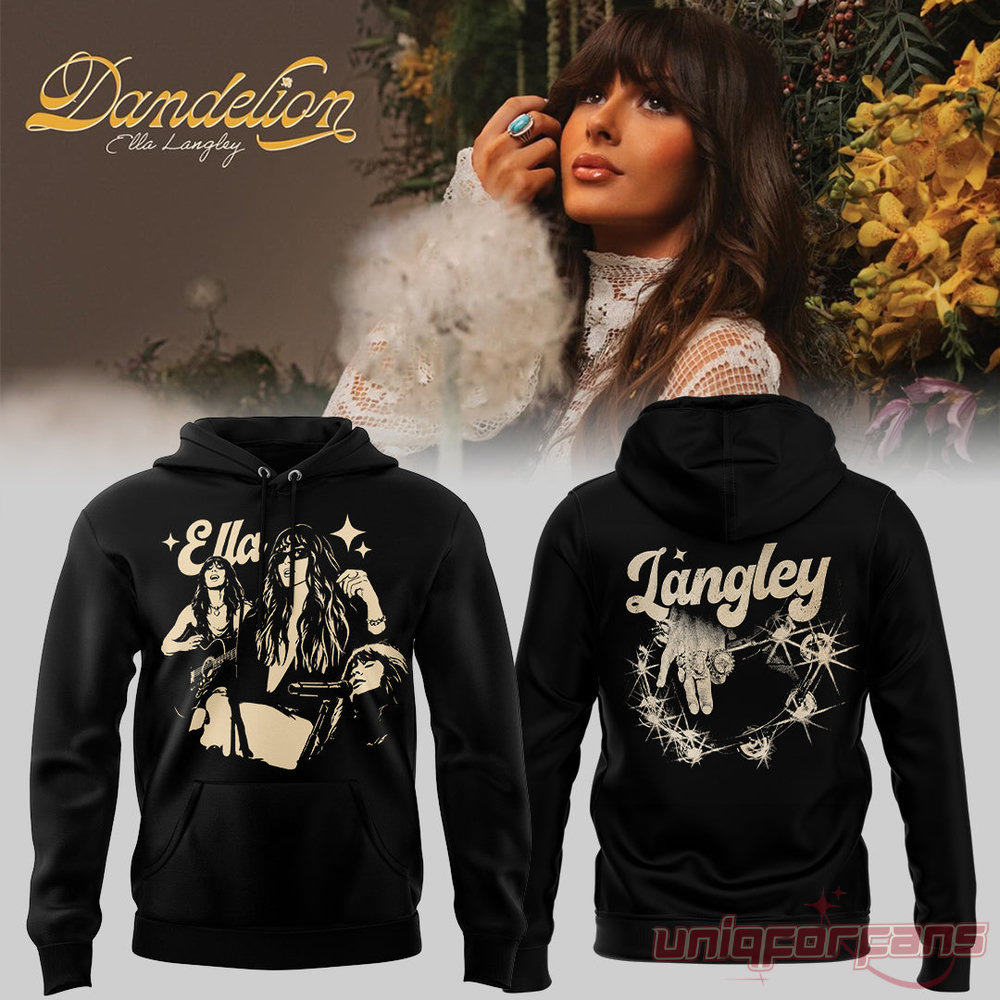 Ella Langley Dandelion Tour Black Hoodie featuring retro singer graphic front print and "Langley" back design