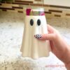Halloween Ghost Witch Hat Tumbler Straw Cup white ghost can cooler sleeve held in hand holding a beverage can