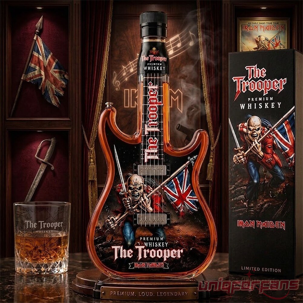 Iron Maidens The Trooper Guitar Shape 2026 Whiskey Bottle Iron Maidens The Trooper Guitar Shape 2026 Whiskey Bottle