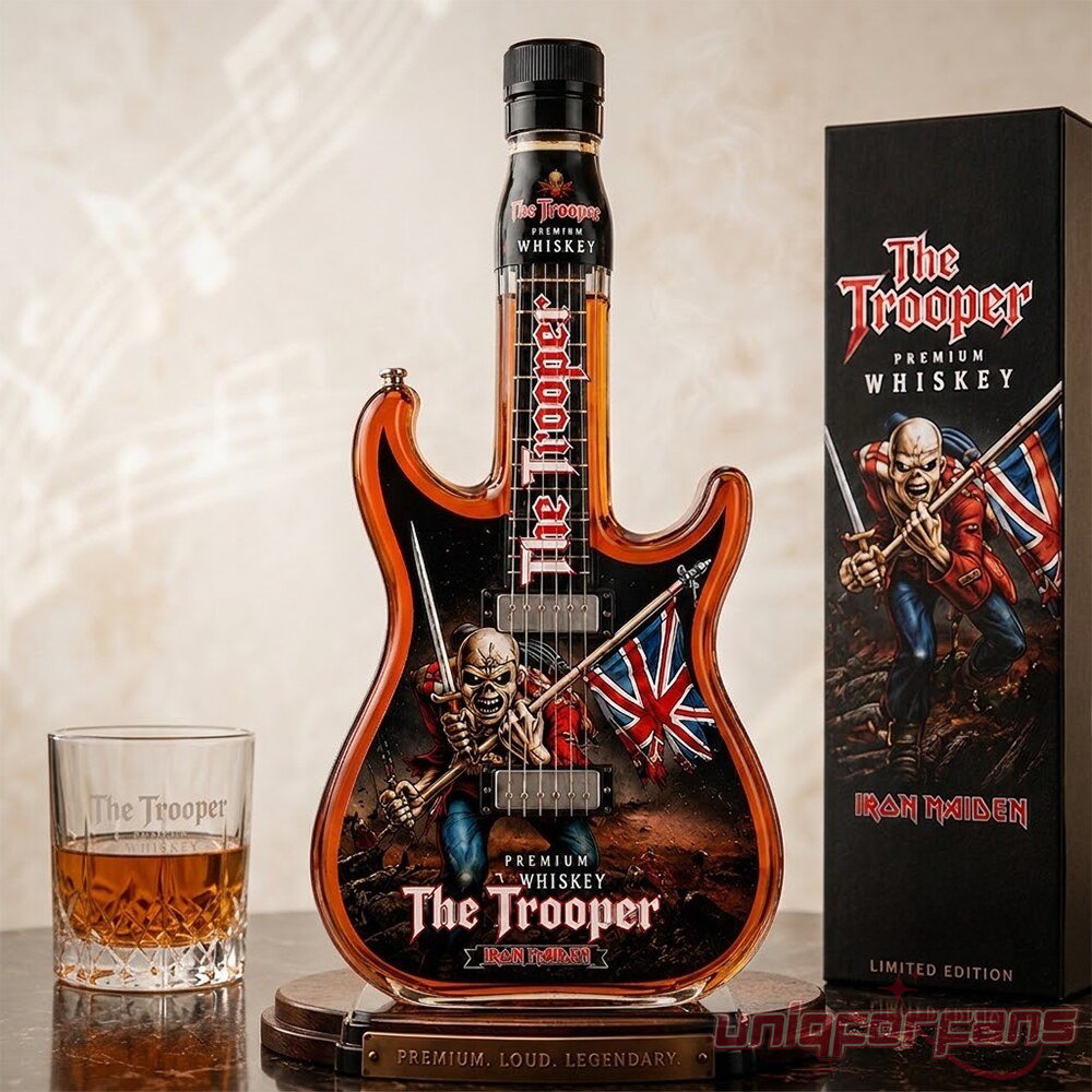 Iron Maidens The Trooper Guitar Shape 2026 Whiskey Bottle Iron Maidens The Trooper Guitar Shape 2026 Whiskey Bottle